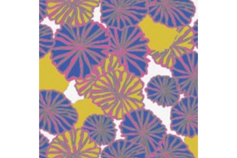 A pattern of purple and yellow flowers.